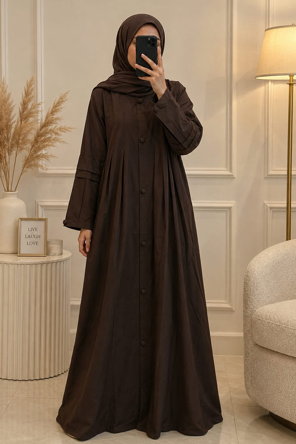 0222 - KULSUM PLEATED ABAYA | BROWN