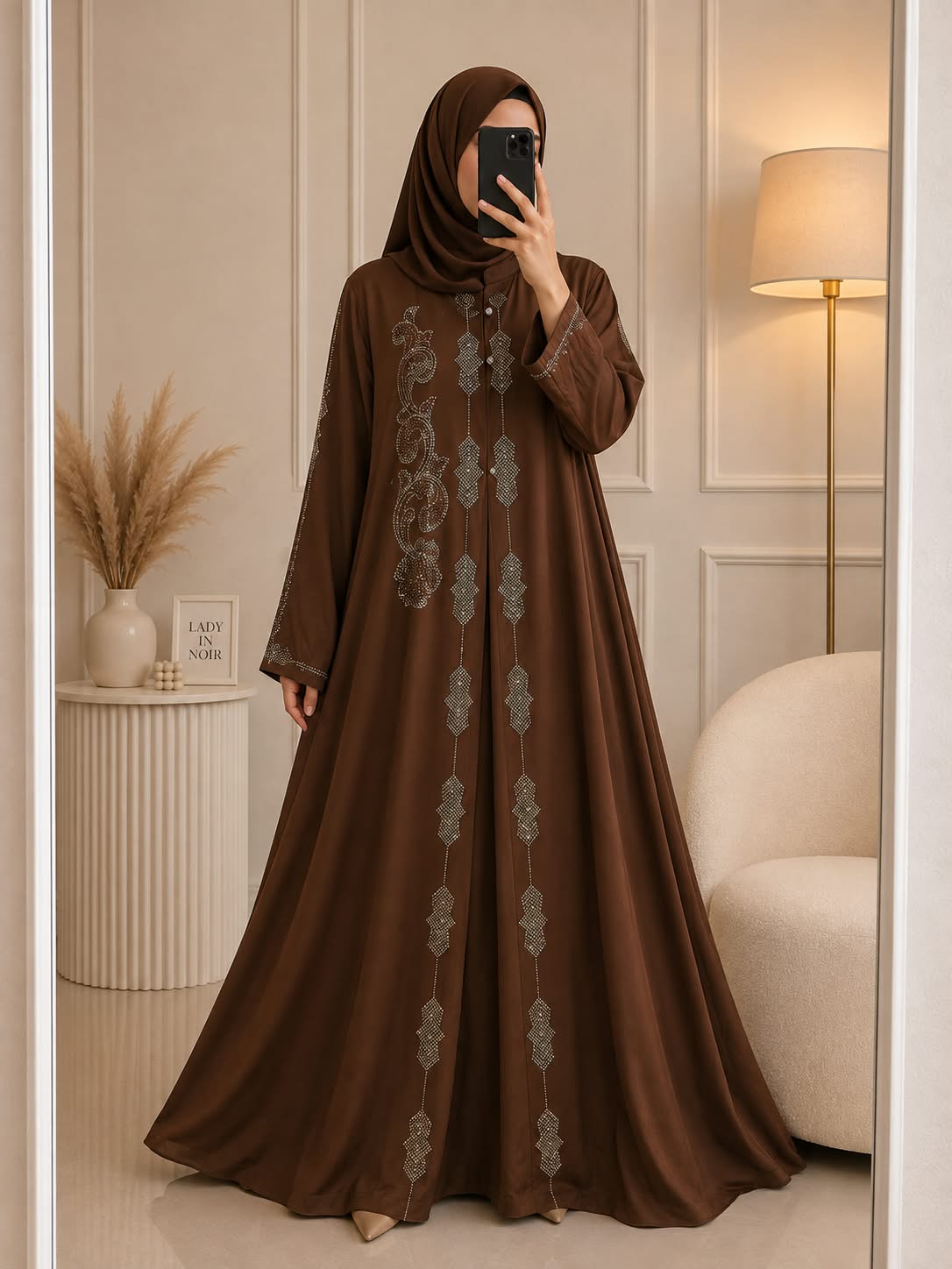 0245 - RUSHI HANDWORK ABAYA | COPPER