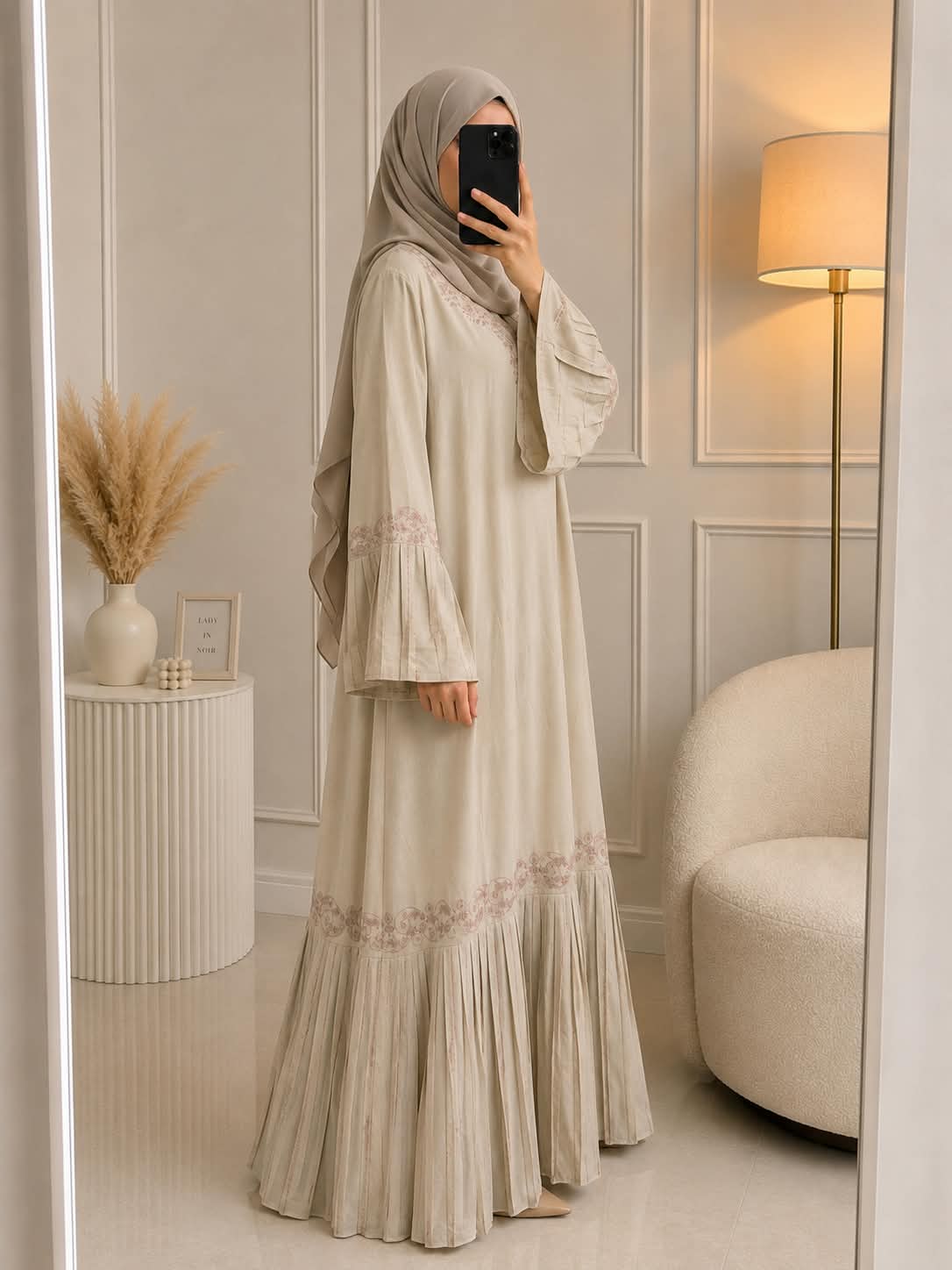 6669 - SONI FRILL ABAYA | LITE NUDE