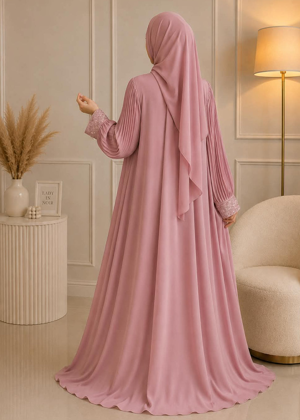 7998 - BIRHA ZEBRA PLATES ABAYA | PINK