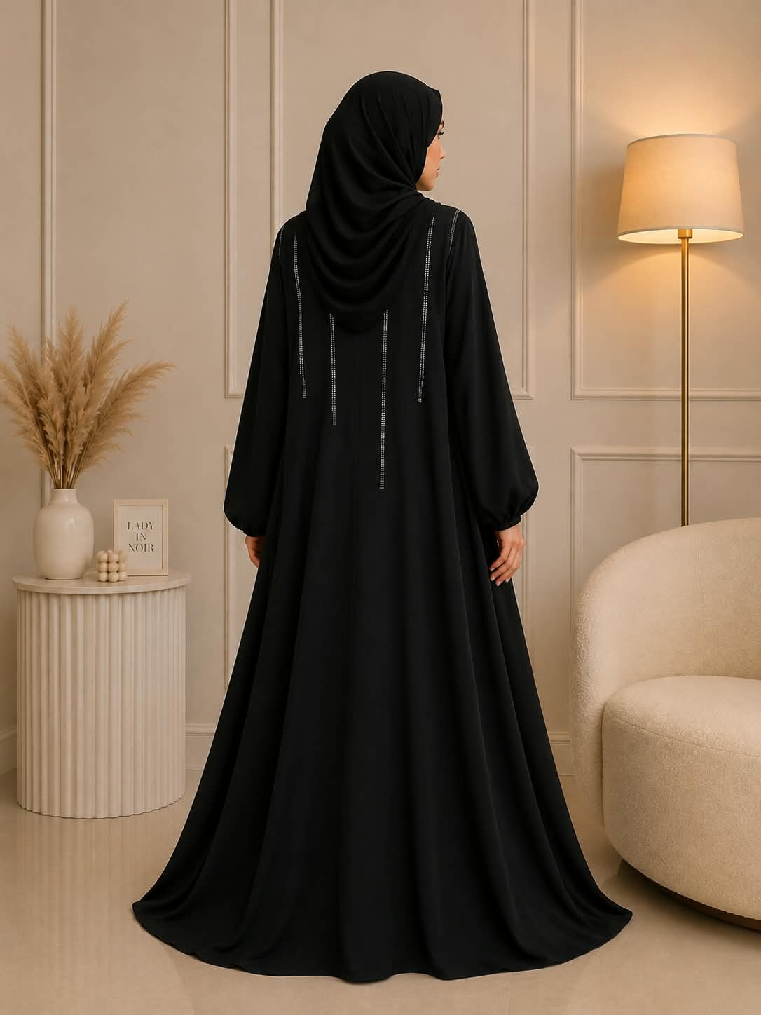 6546 - SABAH HANDOWRK ABAYA | BLACK