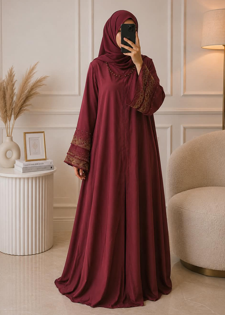 5555 - RAHAT PLEATED ABAYA | RED