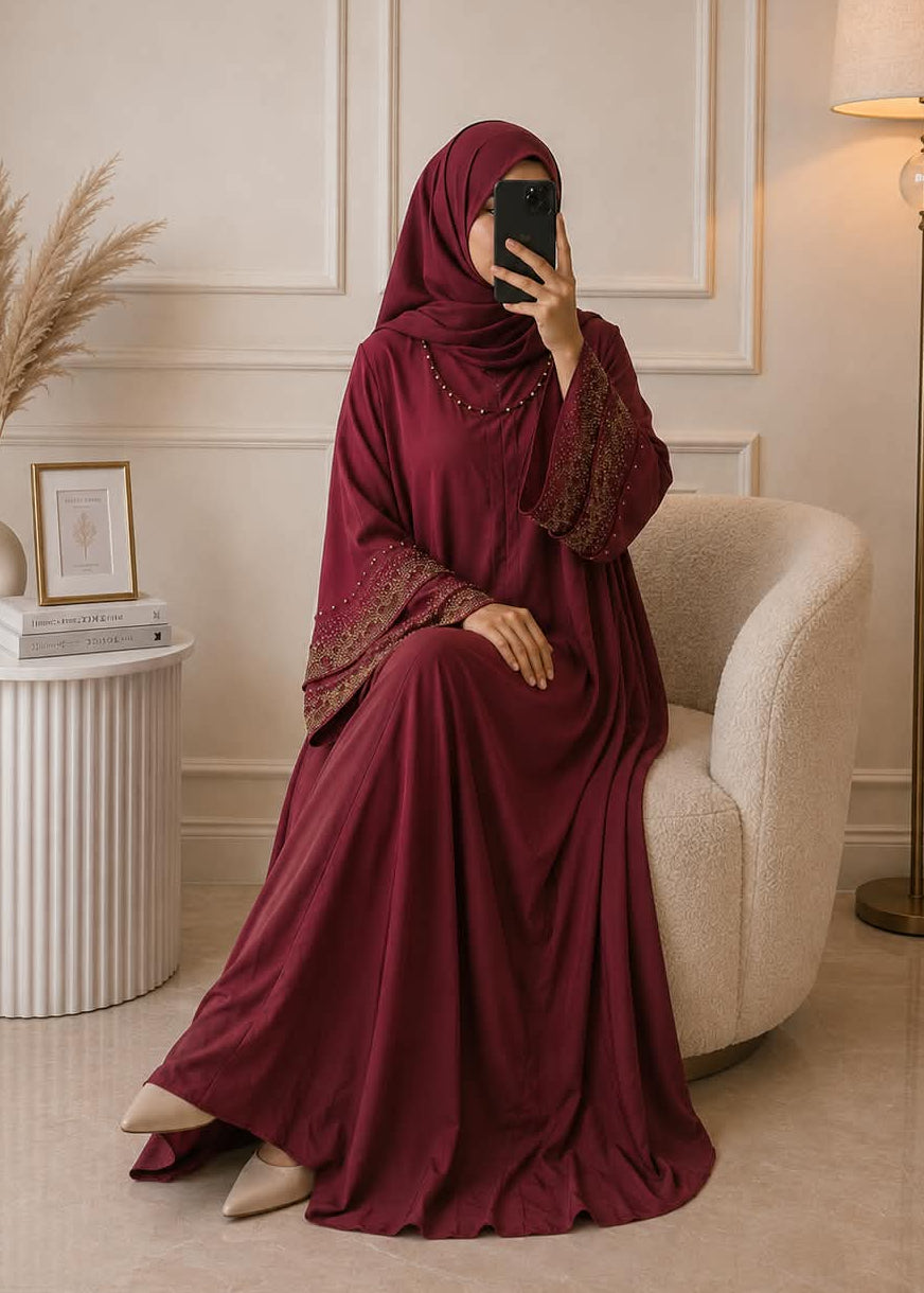 5555 - RAHAT PLEATED ABAYA | RED