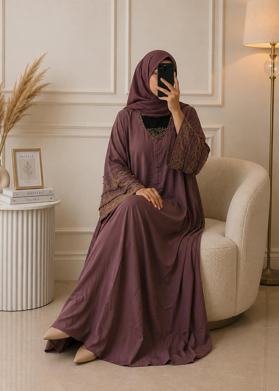 5645 - REHANA PLEATED ABAYA | DUSTY PINK