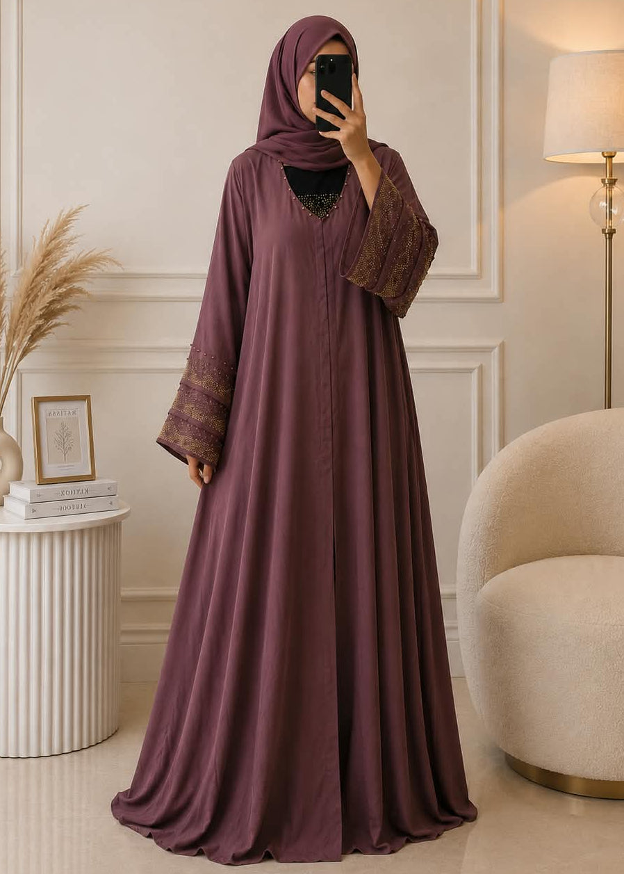 5645 - REHANA PLEATED ABAYA | DUSTY PINK