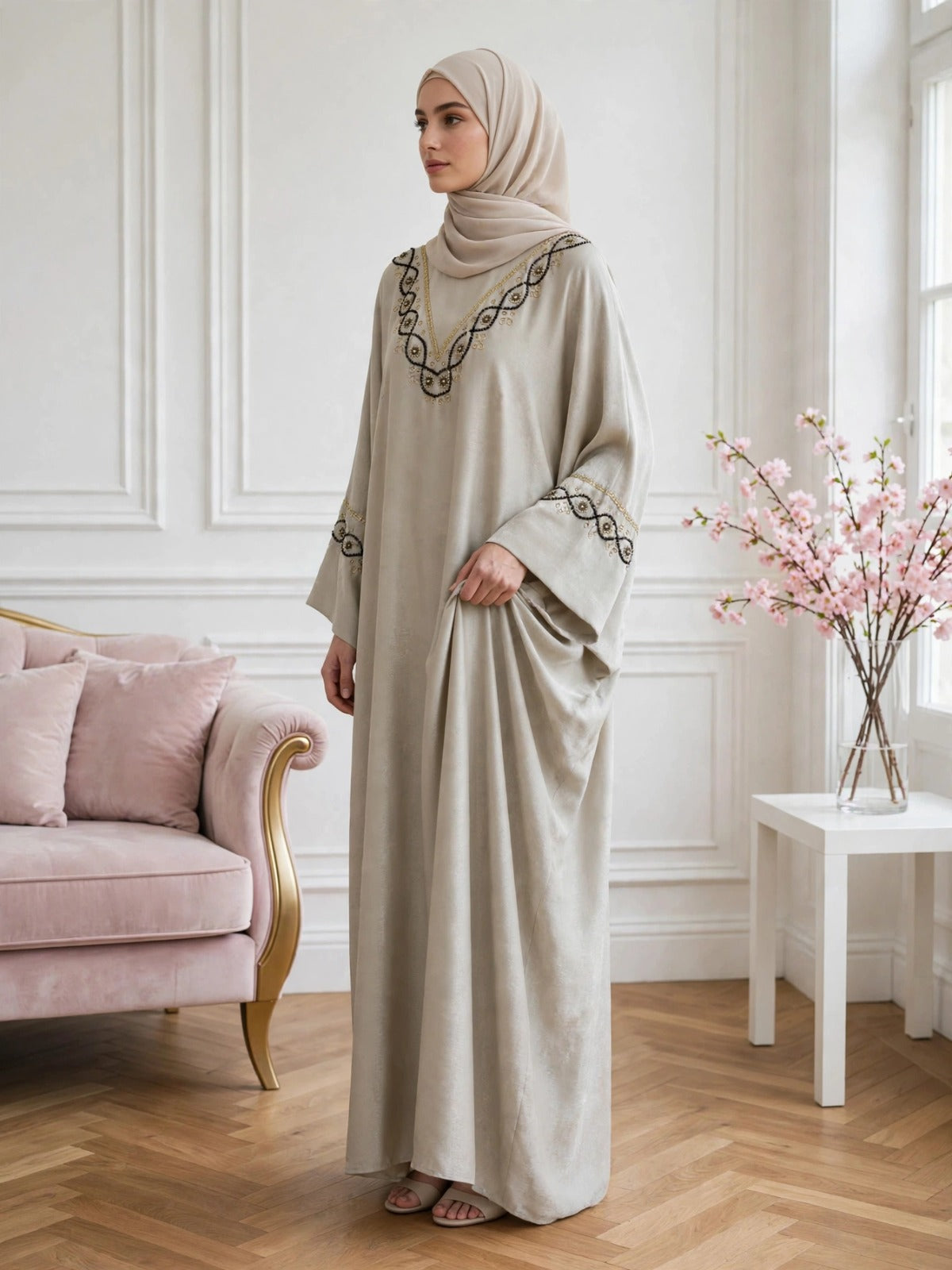 GULAFSHA HANDWORK ABAYA | NUDE