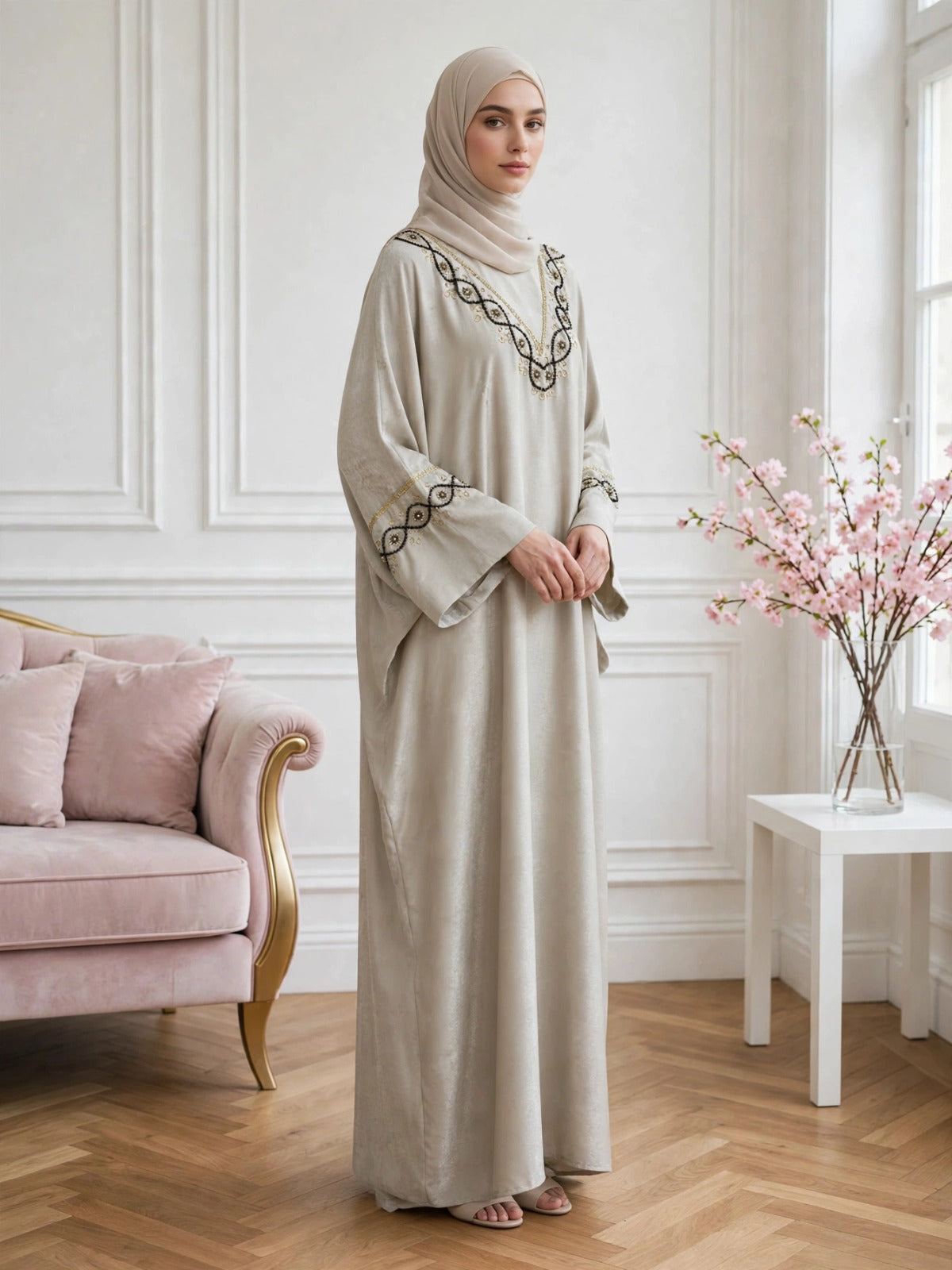 GULAFSHA HANDWORK ABAYA | NUDE