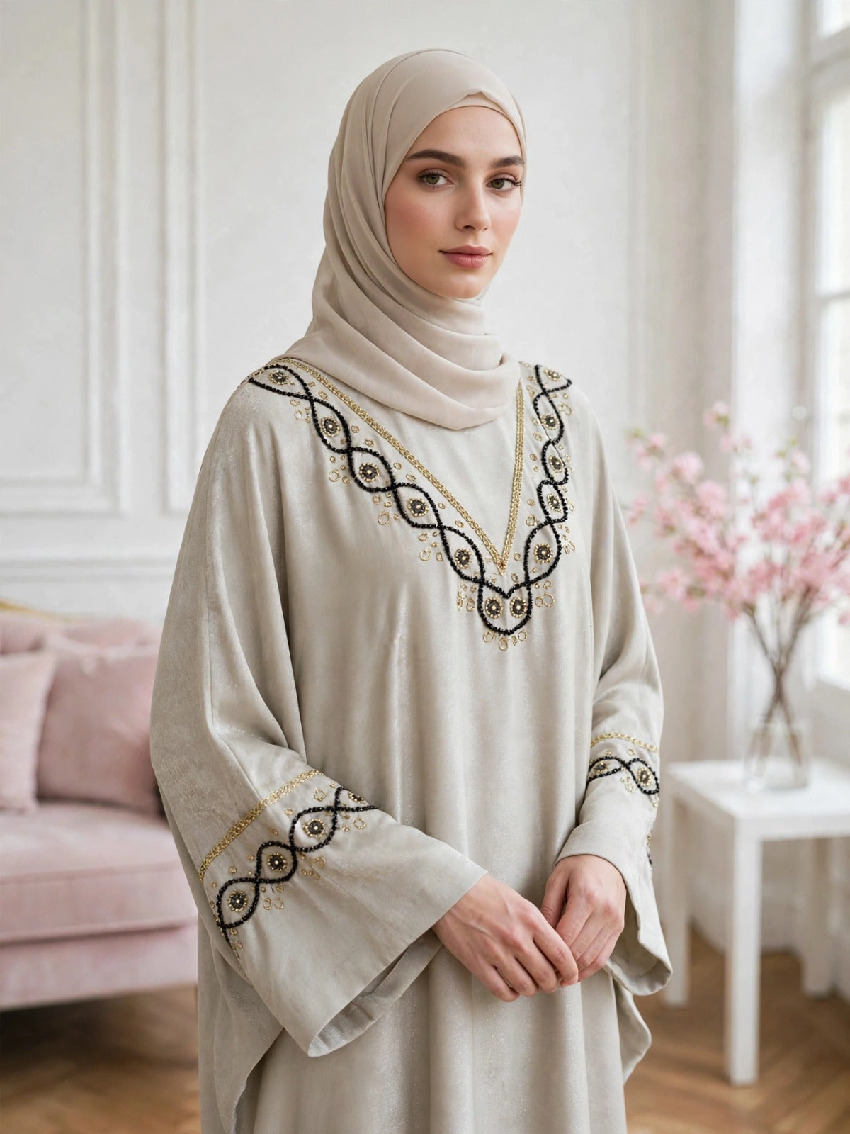 GULAFSHA HANDWORK ABAYA | NUDE