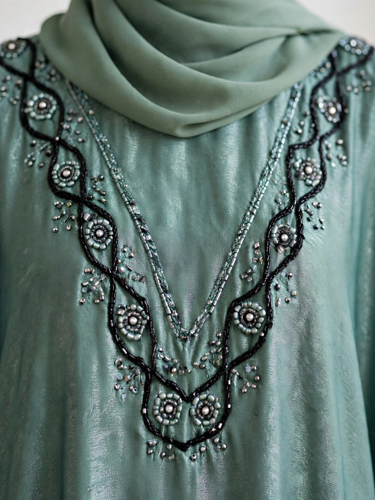 GULAFSHA HANDWORK ABAYA | SEA GREEN