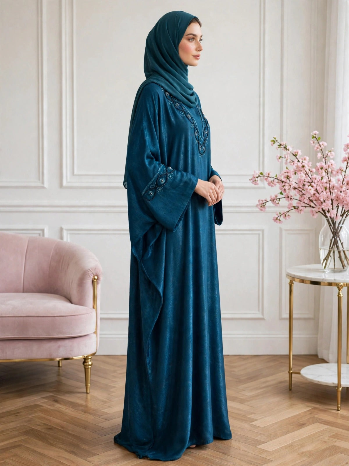 GULAFSHA HANDWORK ABAYA | TEAL
