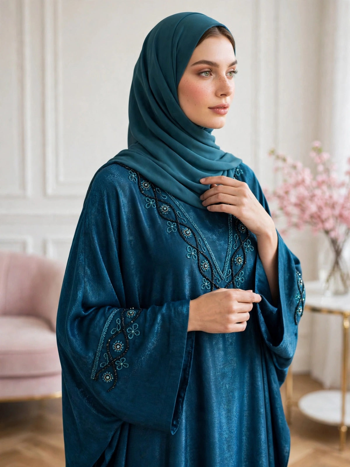 GULAFSHA HANDWORK ABAYA | TEAL