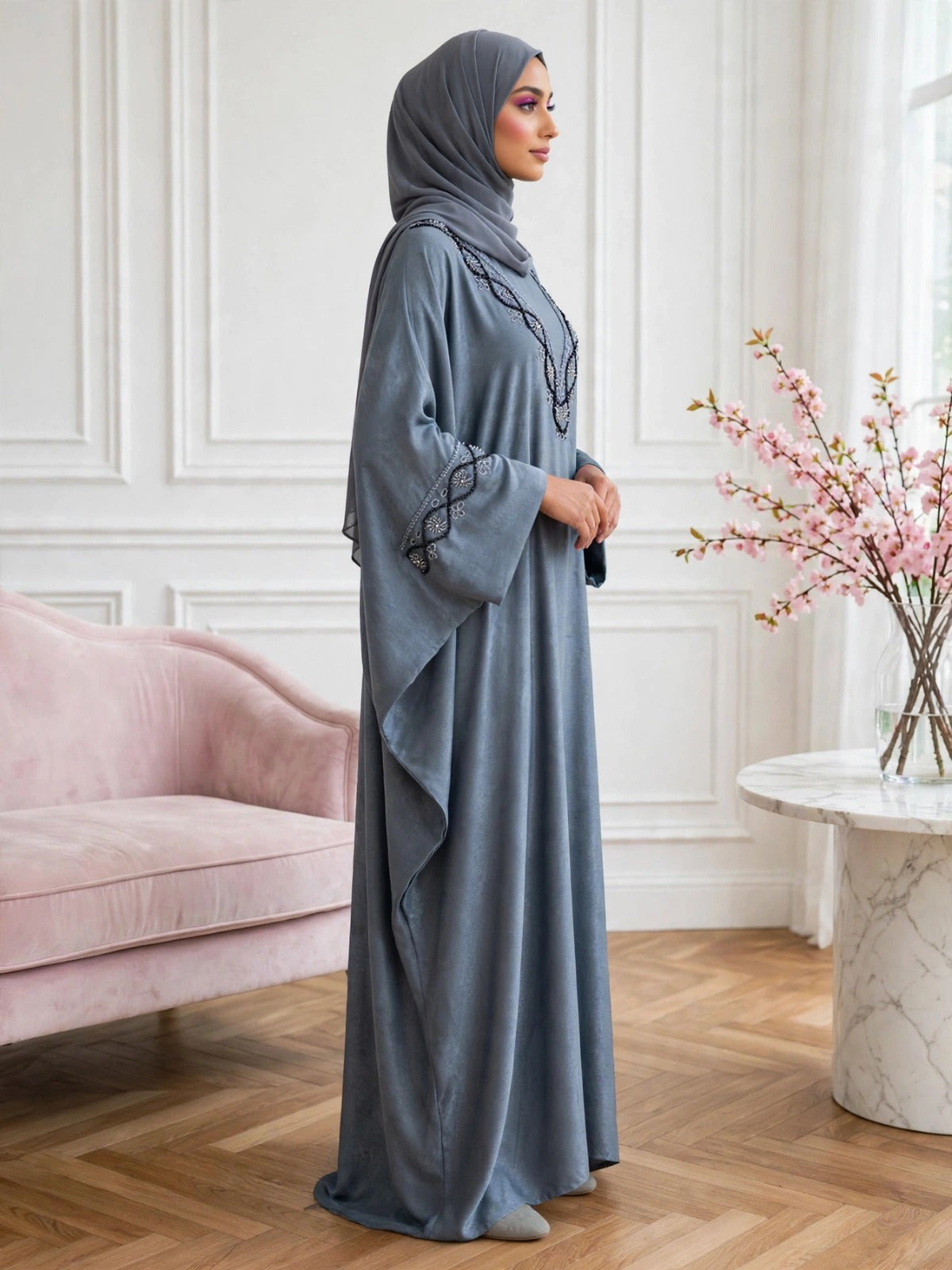 GULAFSHA HANDWORK ABAYA | GRAY