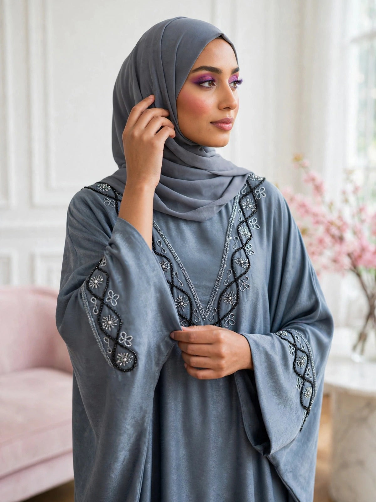 GULAFSHA HANDWORK ABAYA | GRAY