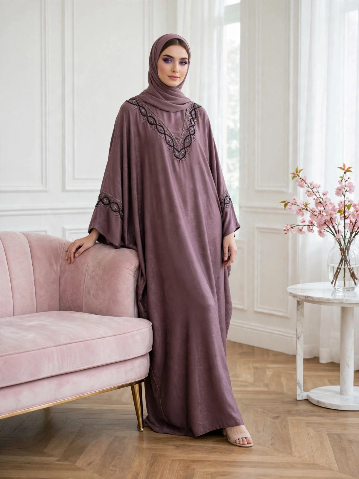 GULAFSHA HANDWORK ABAYA | DUSTY PINK