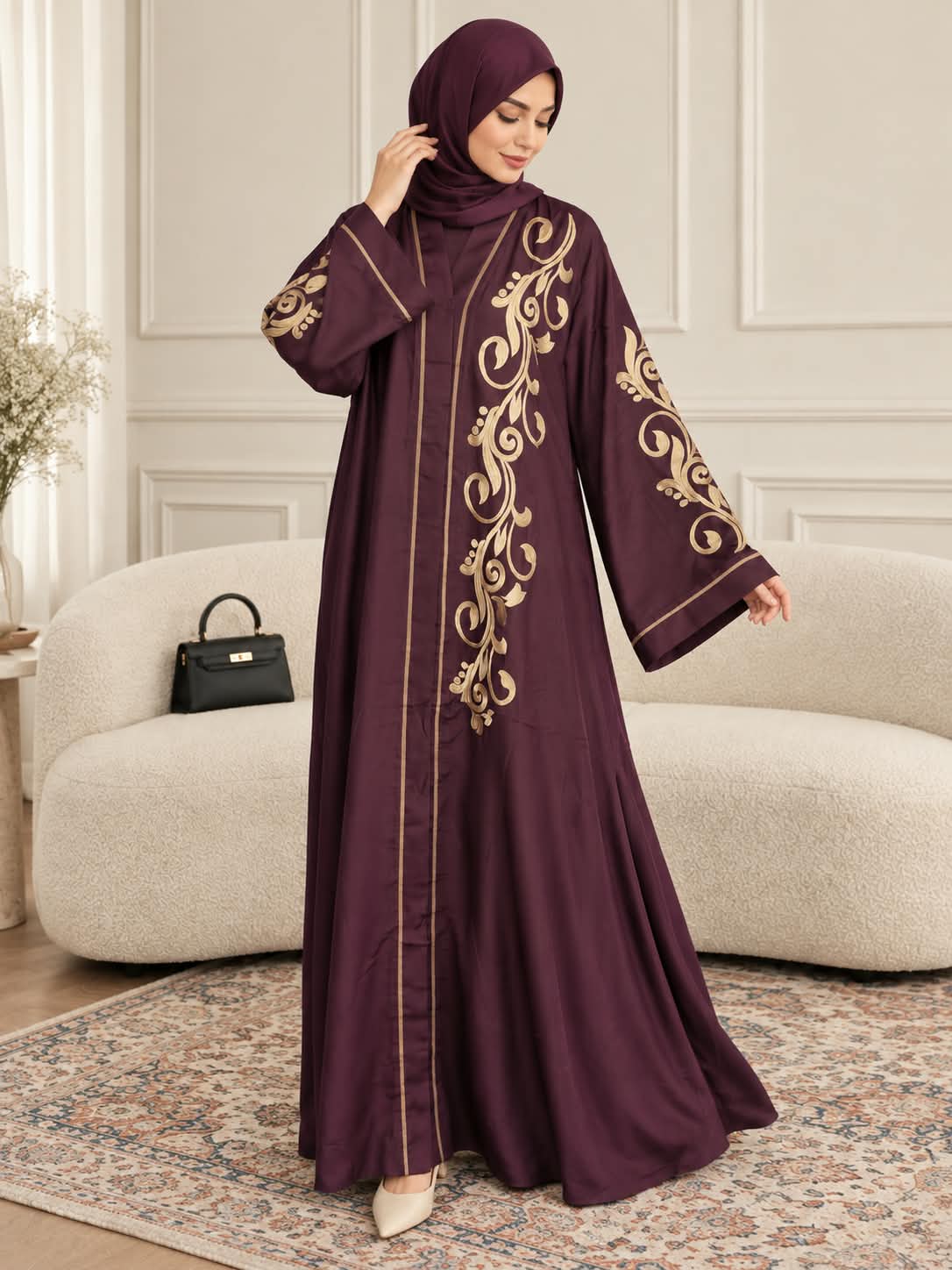 009 - NABEELA EMBROIDERY ABAYA | WINE