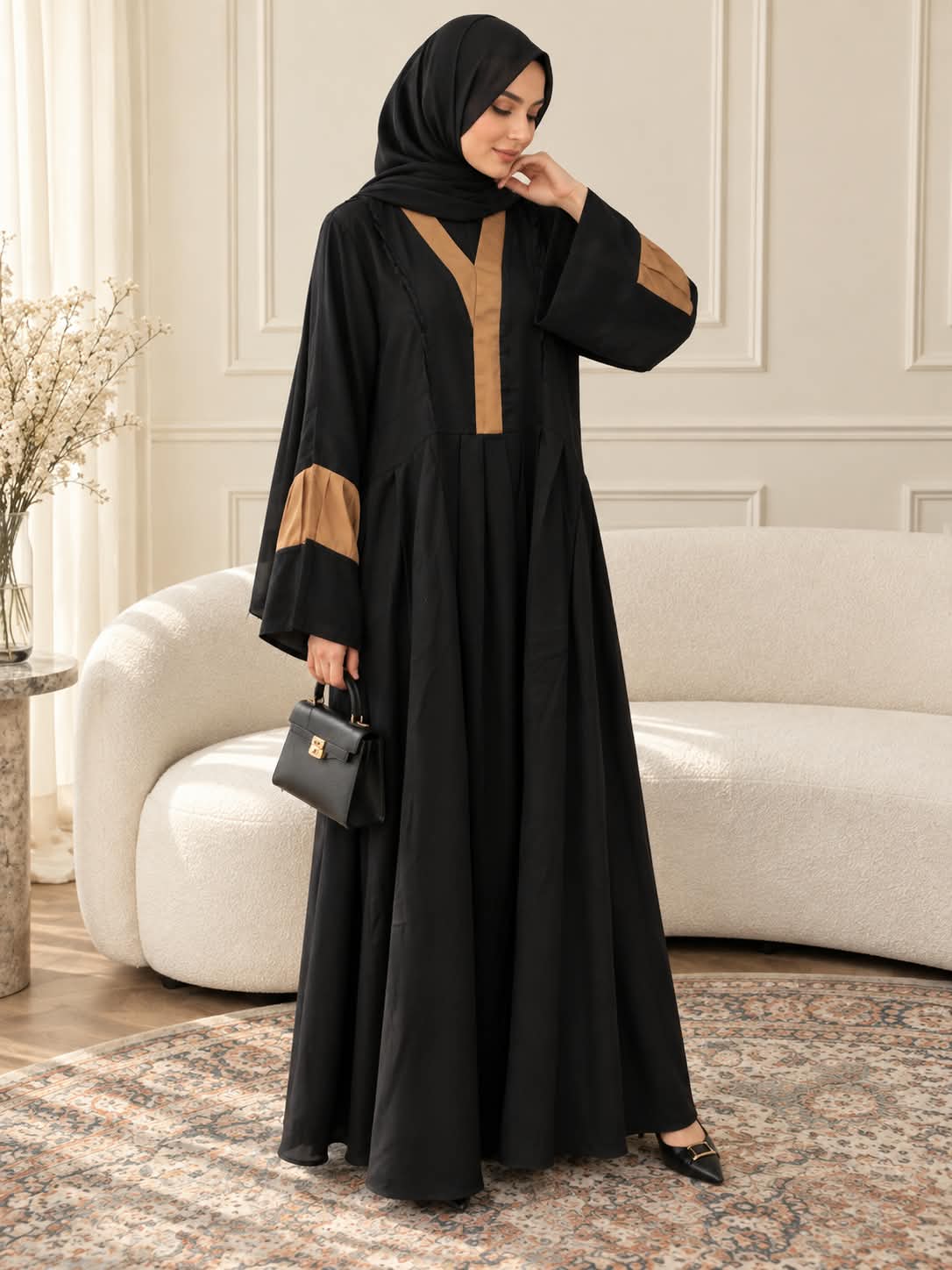 019 - RAMEEN FULLY CLOSED ABAYA | BLK&GOLDEN
