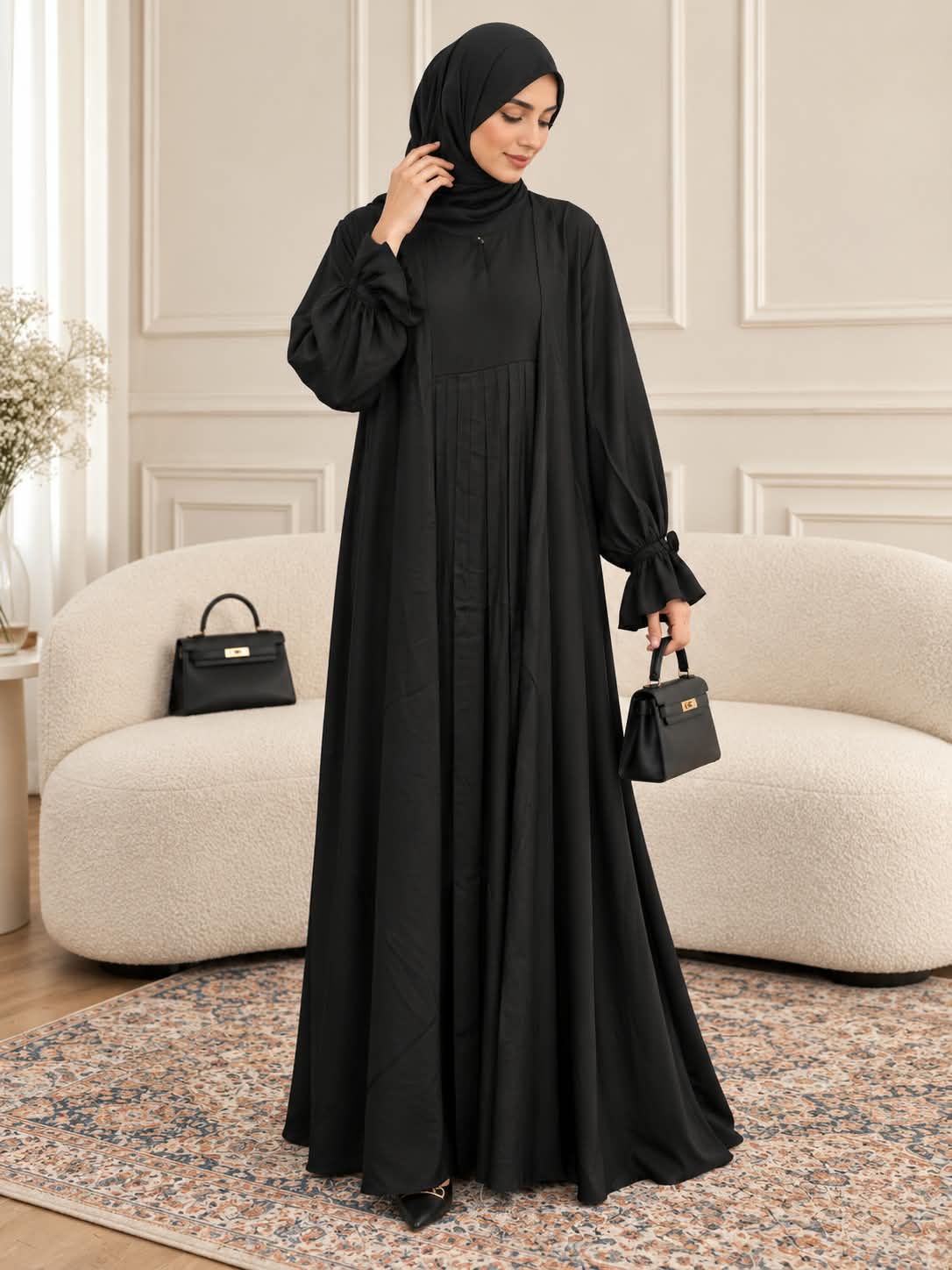 016 - MAAHI PLEATED ABAYA | BLACK
