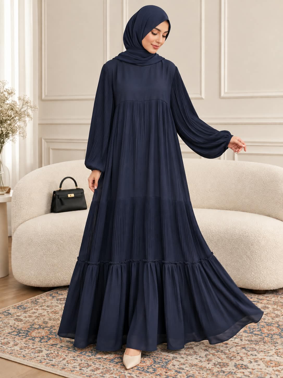 015 - MEHMOONA PLEATED ABAYA | NAVY BLUE