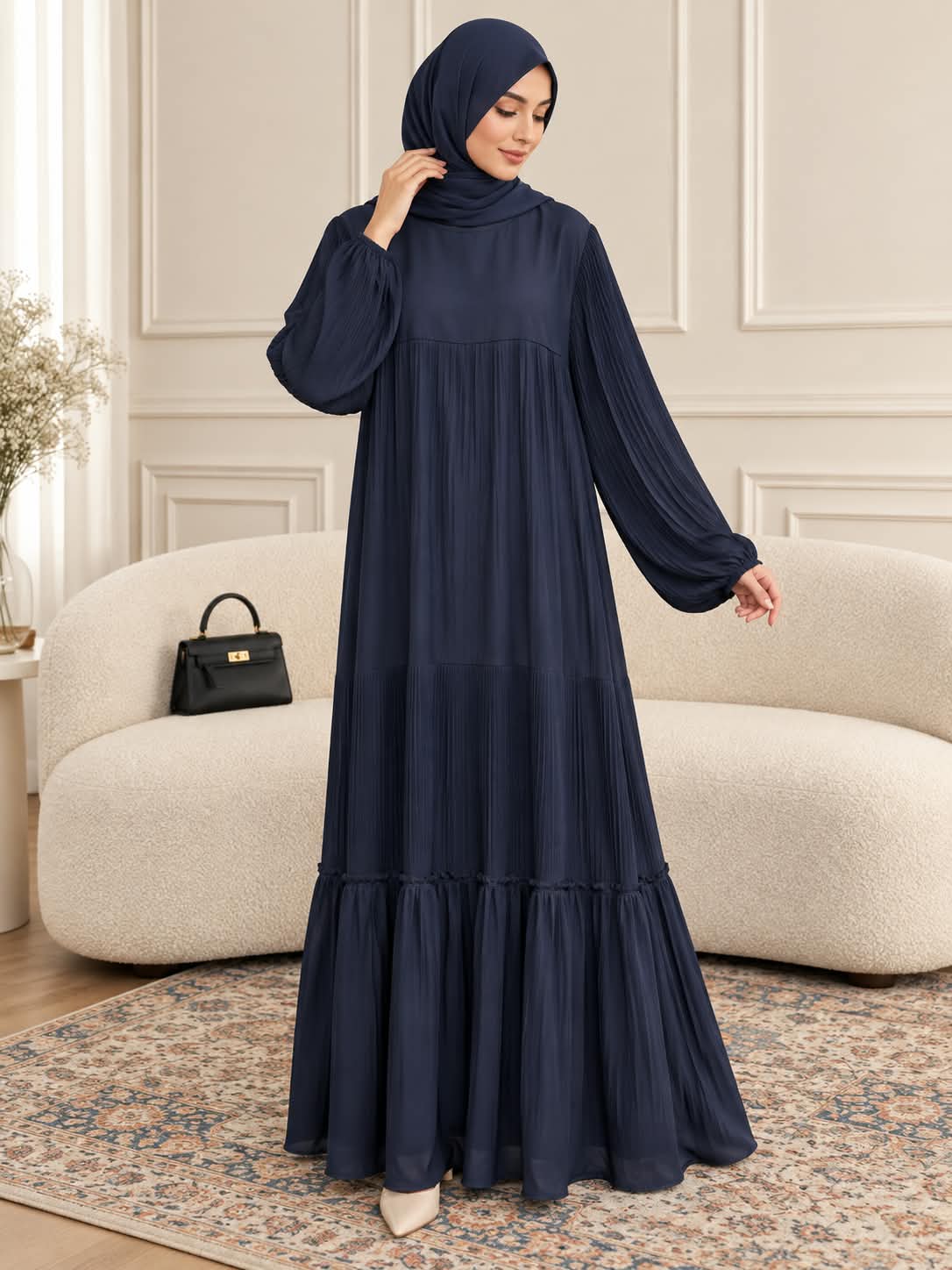 015 - MEHMOONA PLEATED ABAYA | NAVY BLUE