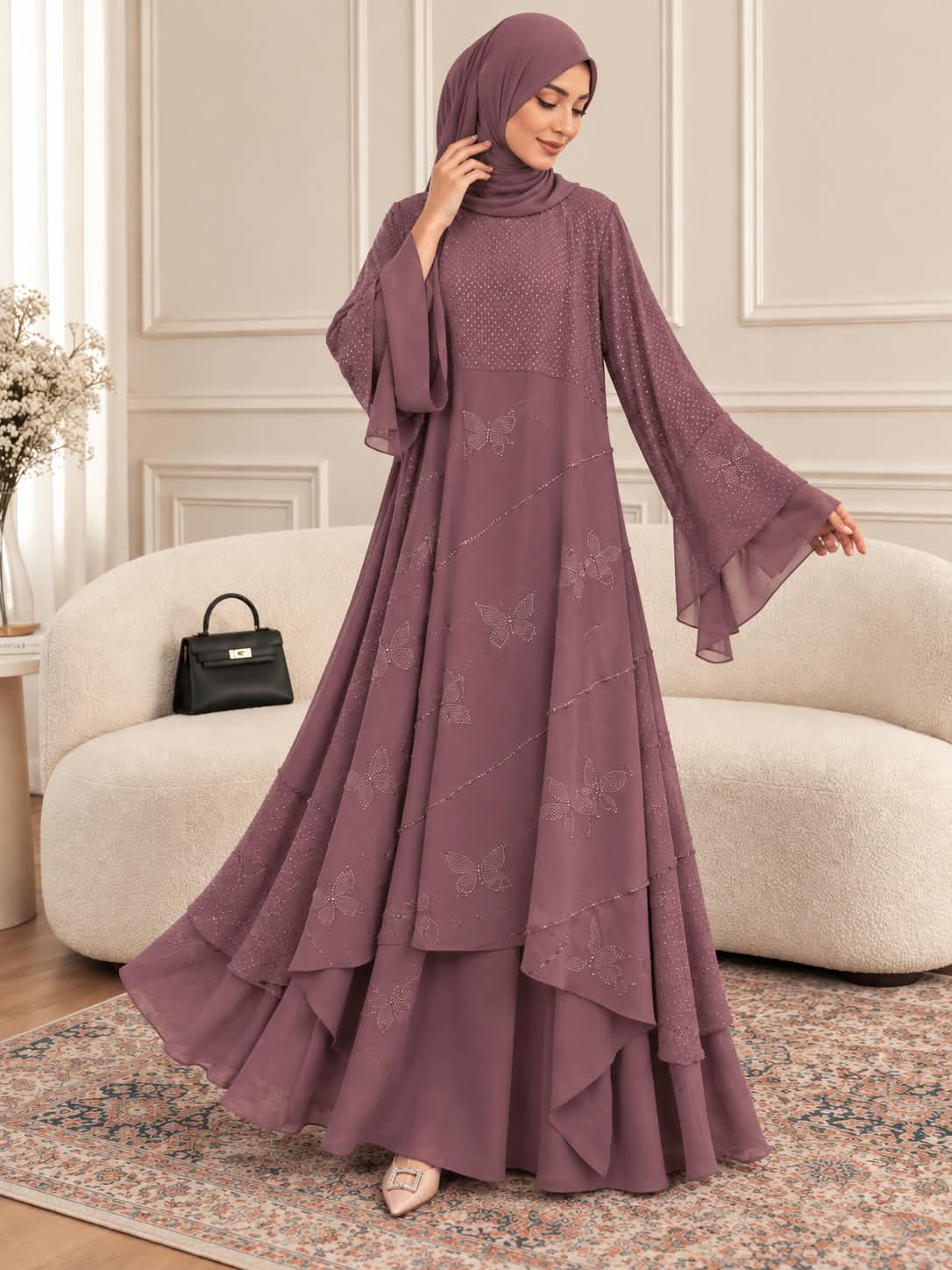 014 - MEHAR FLARED ABAYA | DUSTY PINK