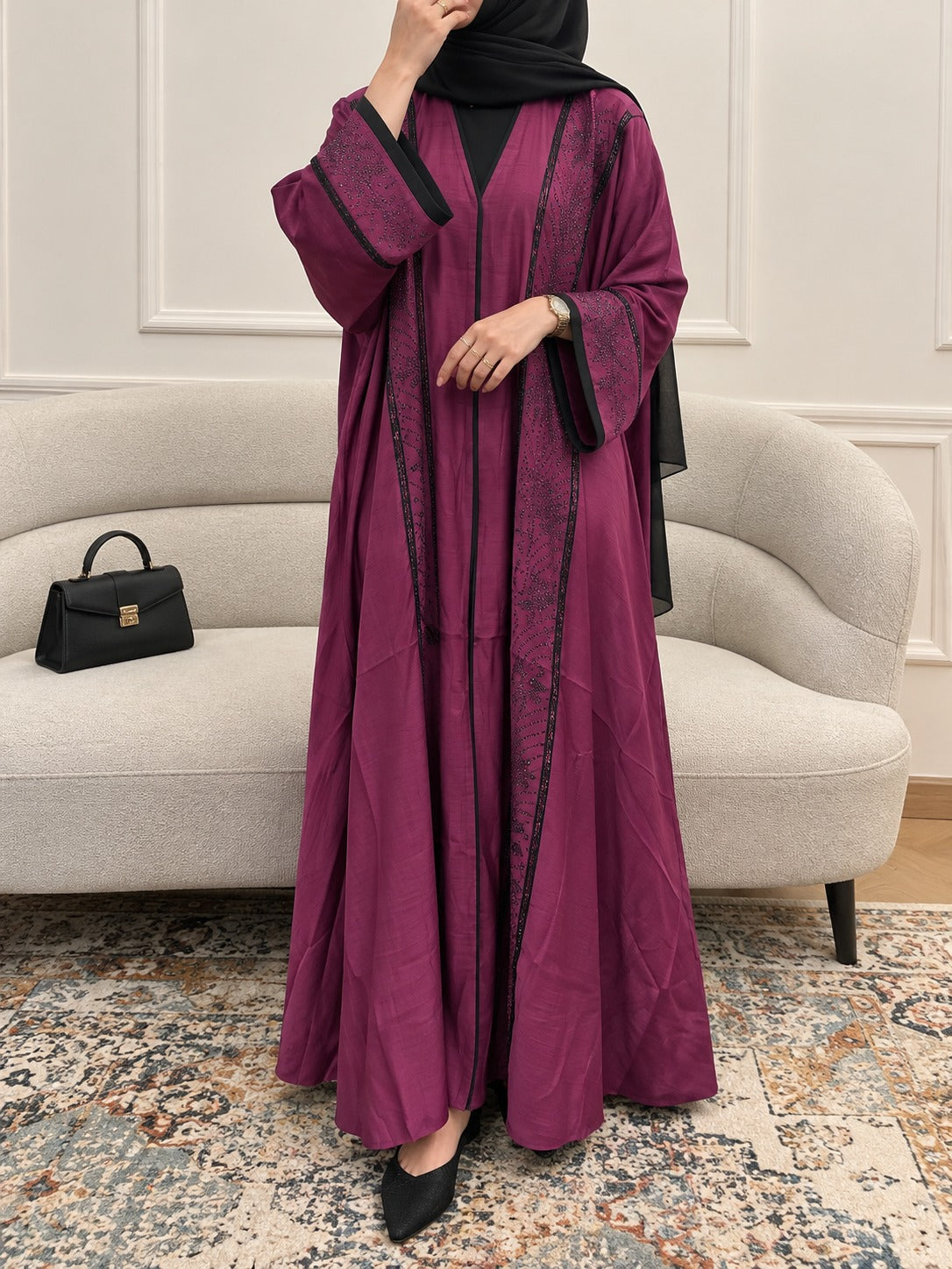 021 - ZEESHA FULLY CLOSED ABAYA | DARK PINK