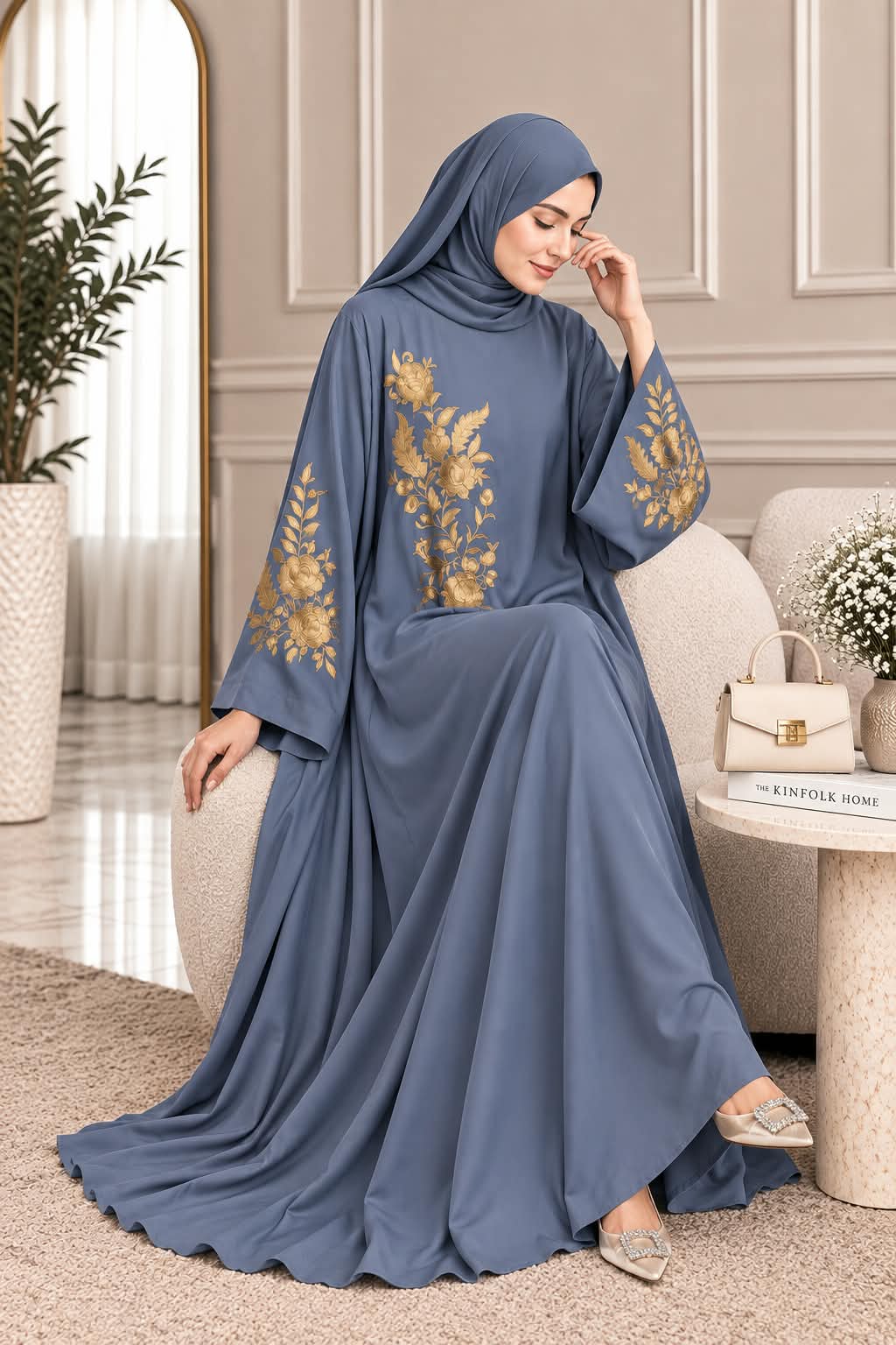 026 - MEESHA EMBROIDERY ABAYA | LITE GRAY