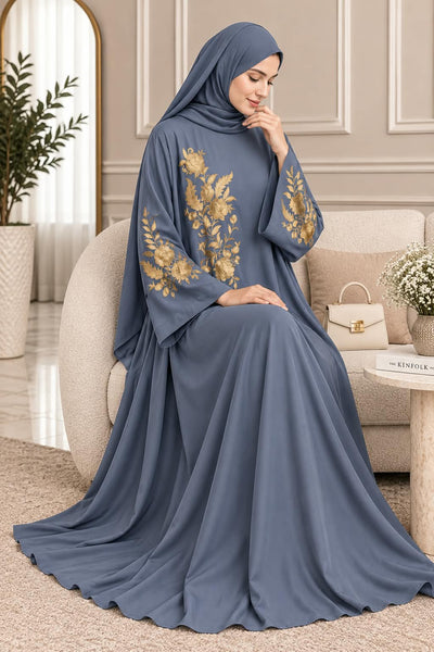 026 - MEESHA EMBROIDERY ABAYA | LITE GRAY
