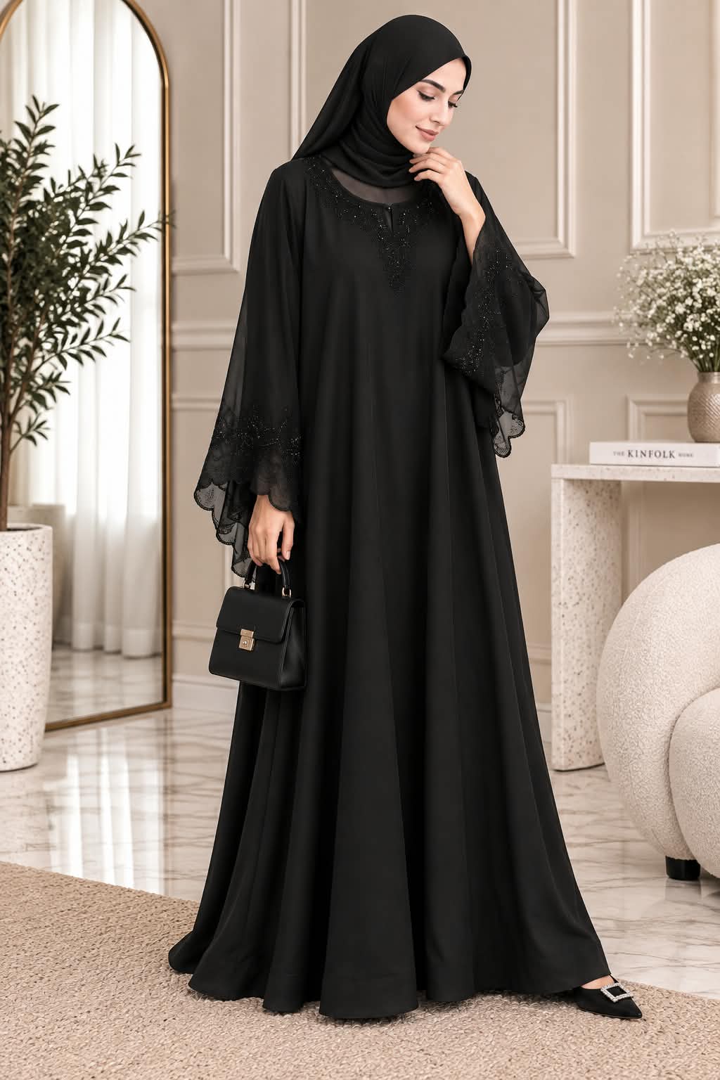 028 - RAMEEZA STONE WORK ABAYA | BLACK