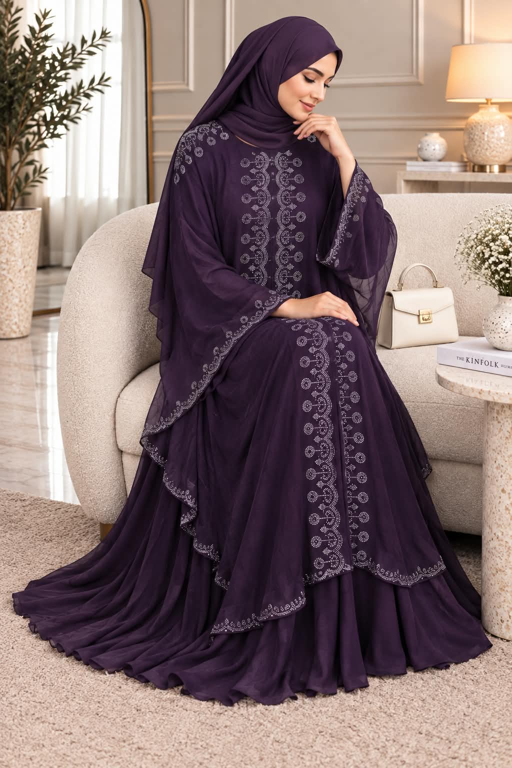 031 - ZUWAIBA LAYERED ABAYA | DARK PURPLE
