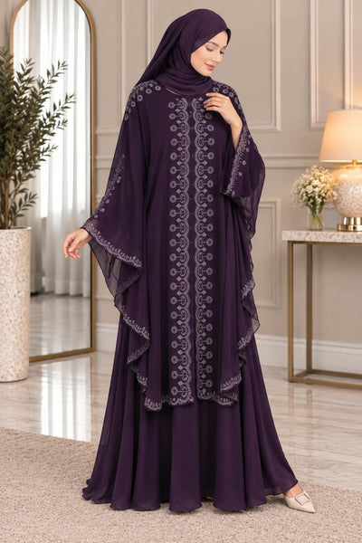 031 - ZUWAIBA LAYERED ABAYA | DARK PURPLE