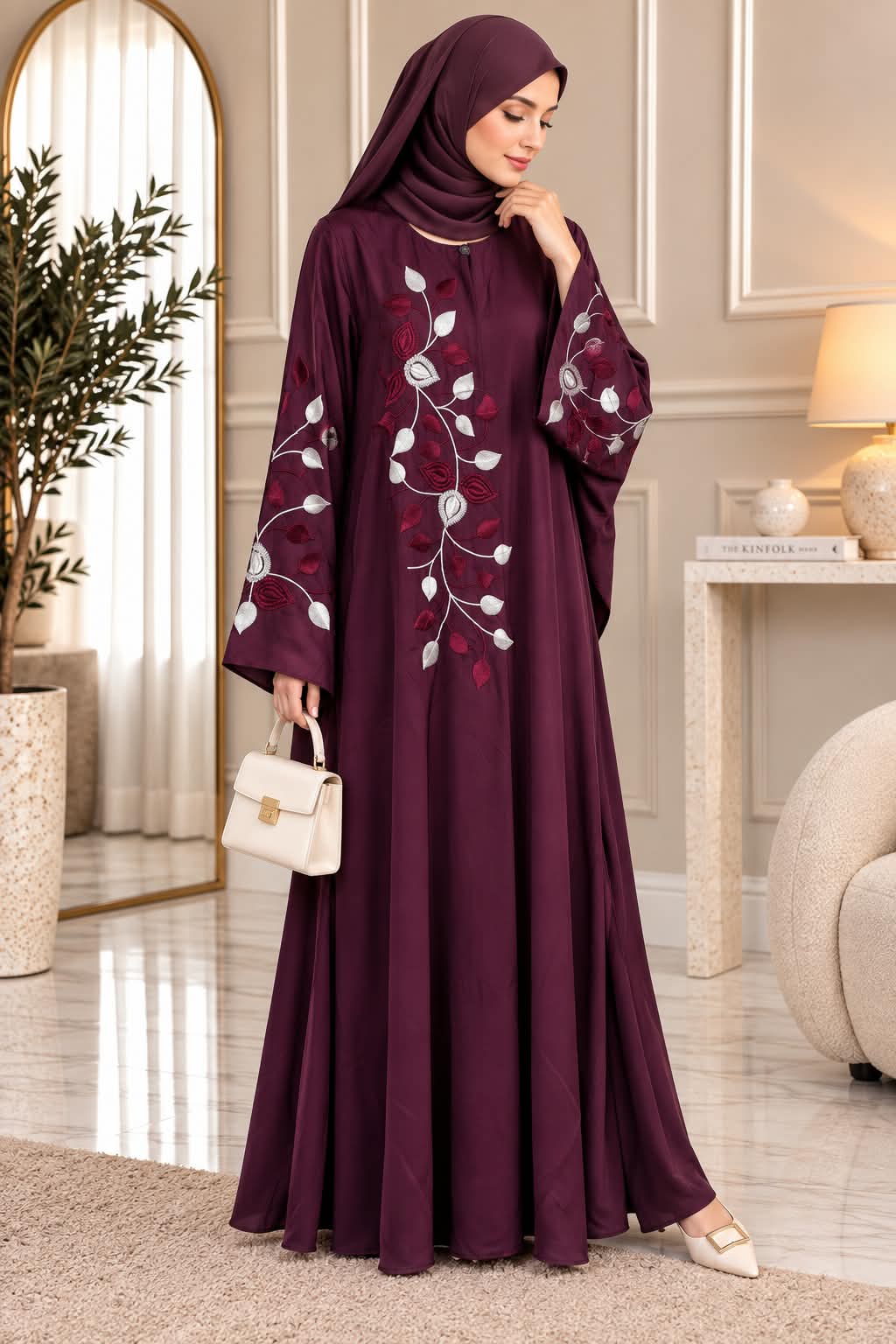 032 - ABEERA EMBROIDERY ABAYA | MAROON