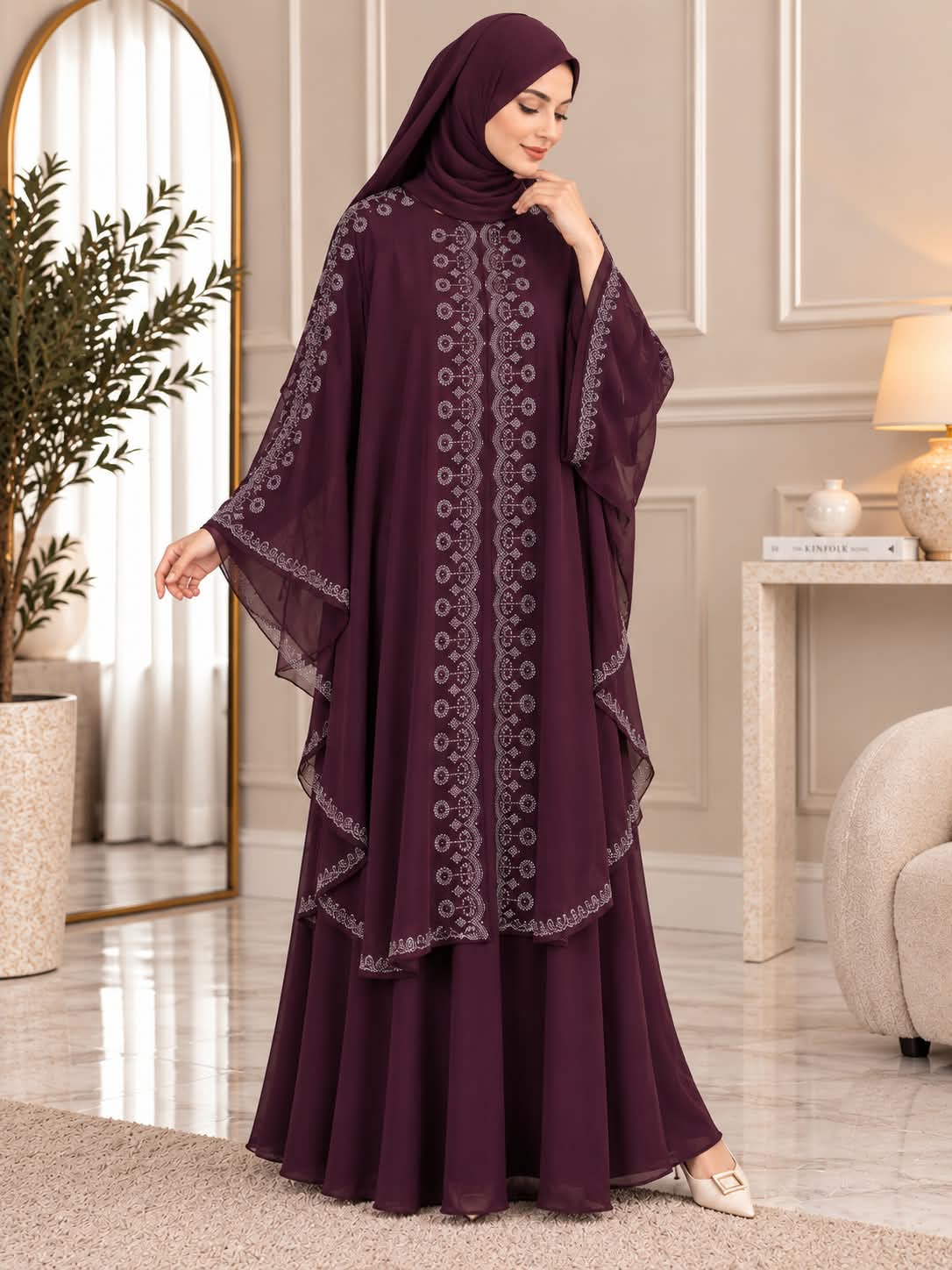 033 - ZUWAIBA LAYERED ABAYA | WINE