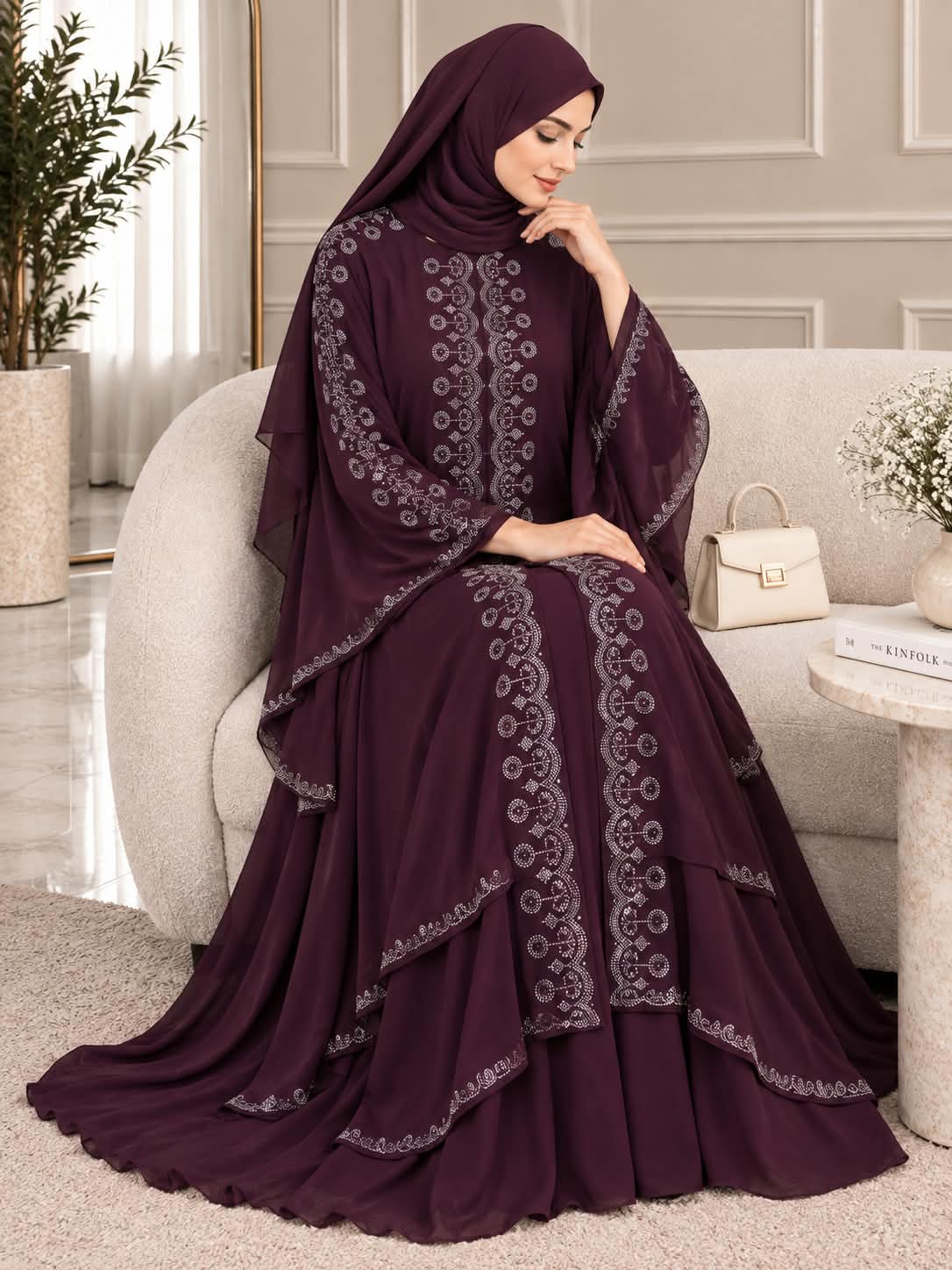 033 - ZUWAIBA LAYERED ABAYA | WINE