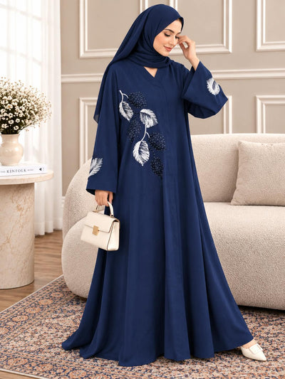 034 - ELAF STONE WORK ABAYA | NAVY BLUE