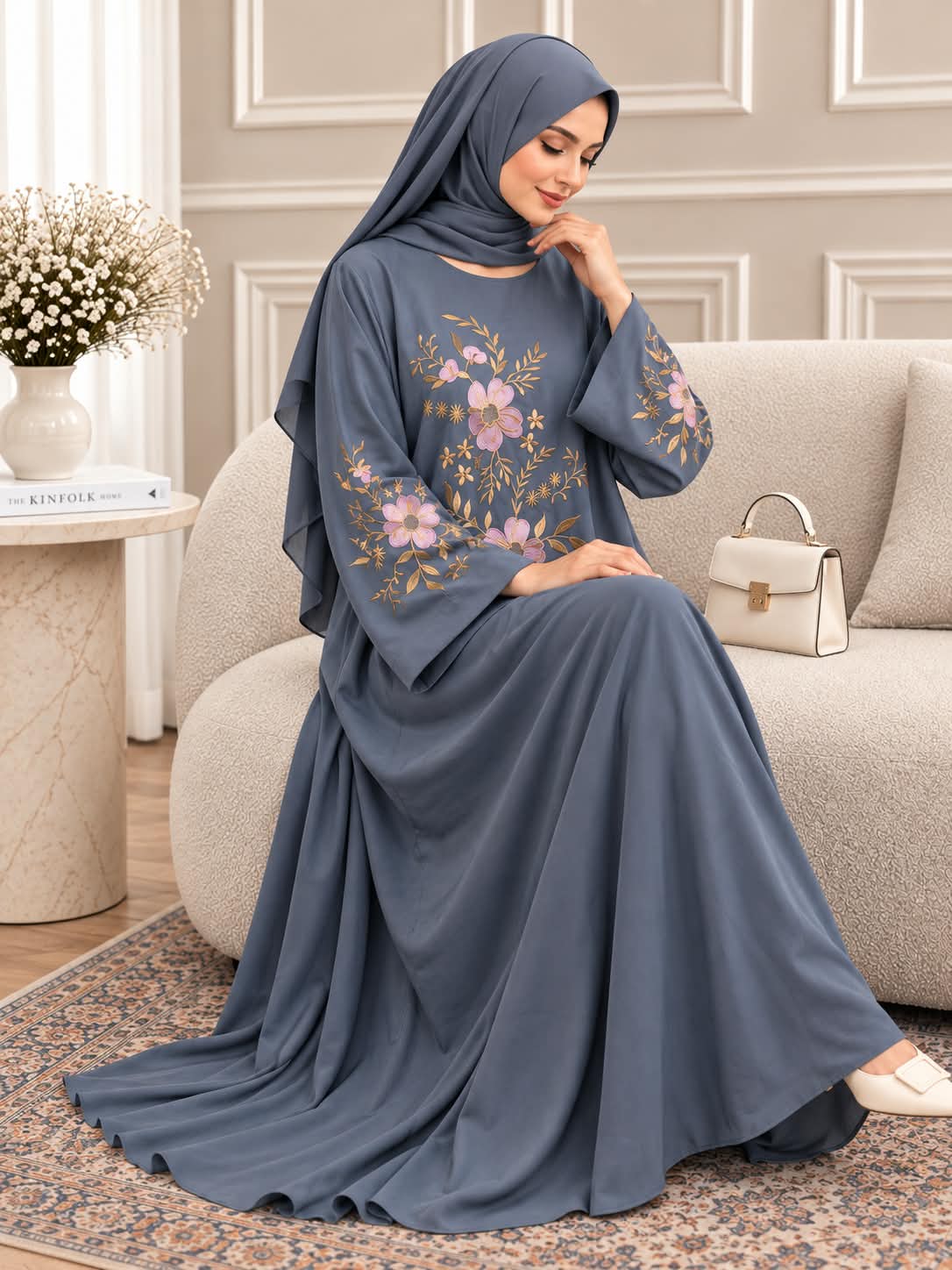 035 - IZEL EMBROIDERY ABAYA | GRAY