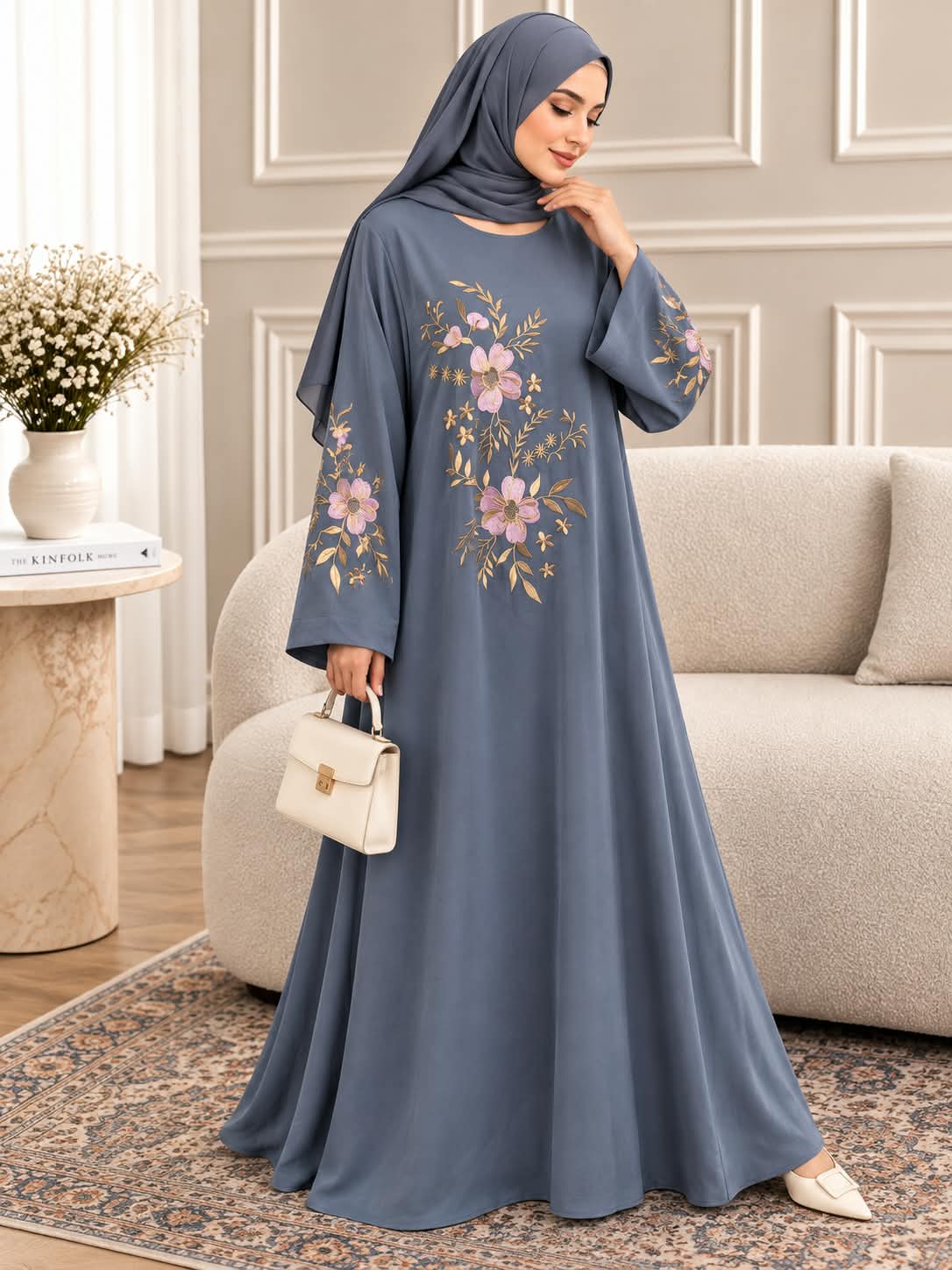 035 - IZEL EMBROIDERY ABAYA | GRAY