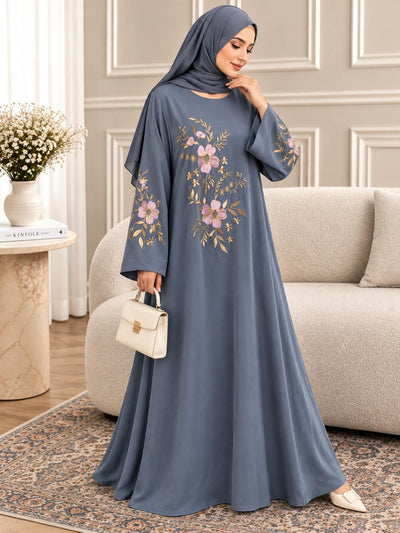 035 - IZEL EMBROIDERY ABAYA | GRAY