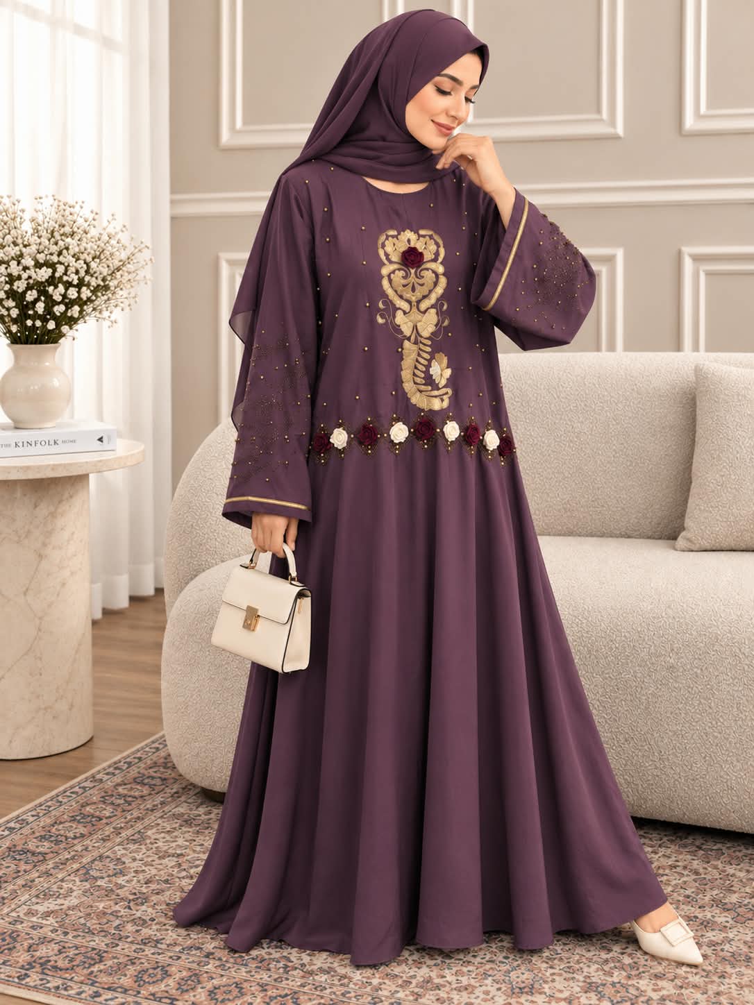 036 - NOSHEEN FULLY CLOSED ABAYA | DUSTY PINK