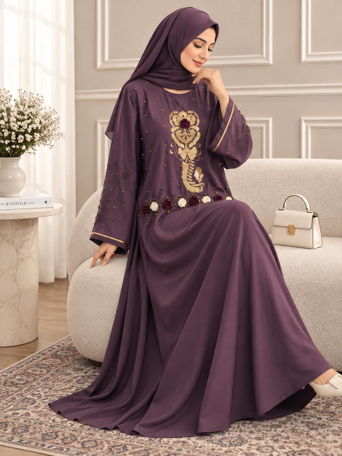 036 - NOSHEEN FULLY CLOSED ABAYA | DUSTY PINK