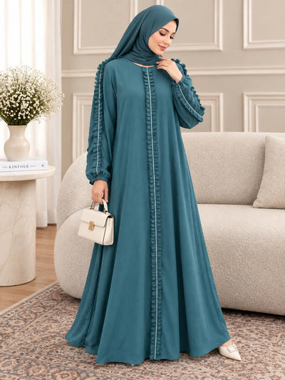 037 - NASREEN LASTIC SLEEVE ABAYA | TEAL
