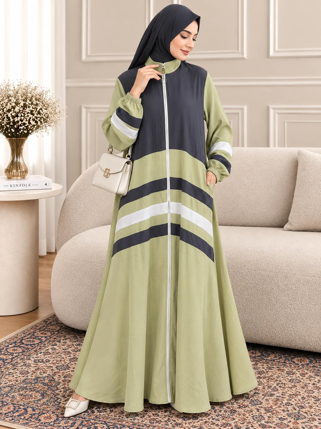 039 - YUMNA ZIPPER ABAYA | PISTA GREEN