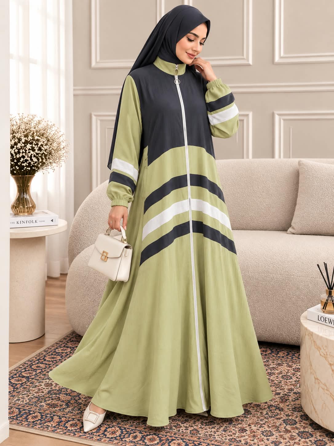 039 - YUMNA ZIPPER ABAYA | PISTA GREEN