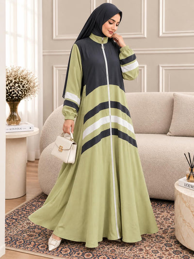 039 - YUMNA FULLY STRIPED ABAYA | PISTA GREEN