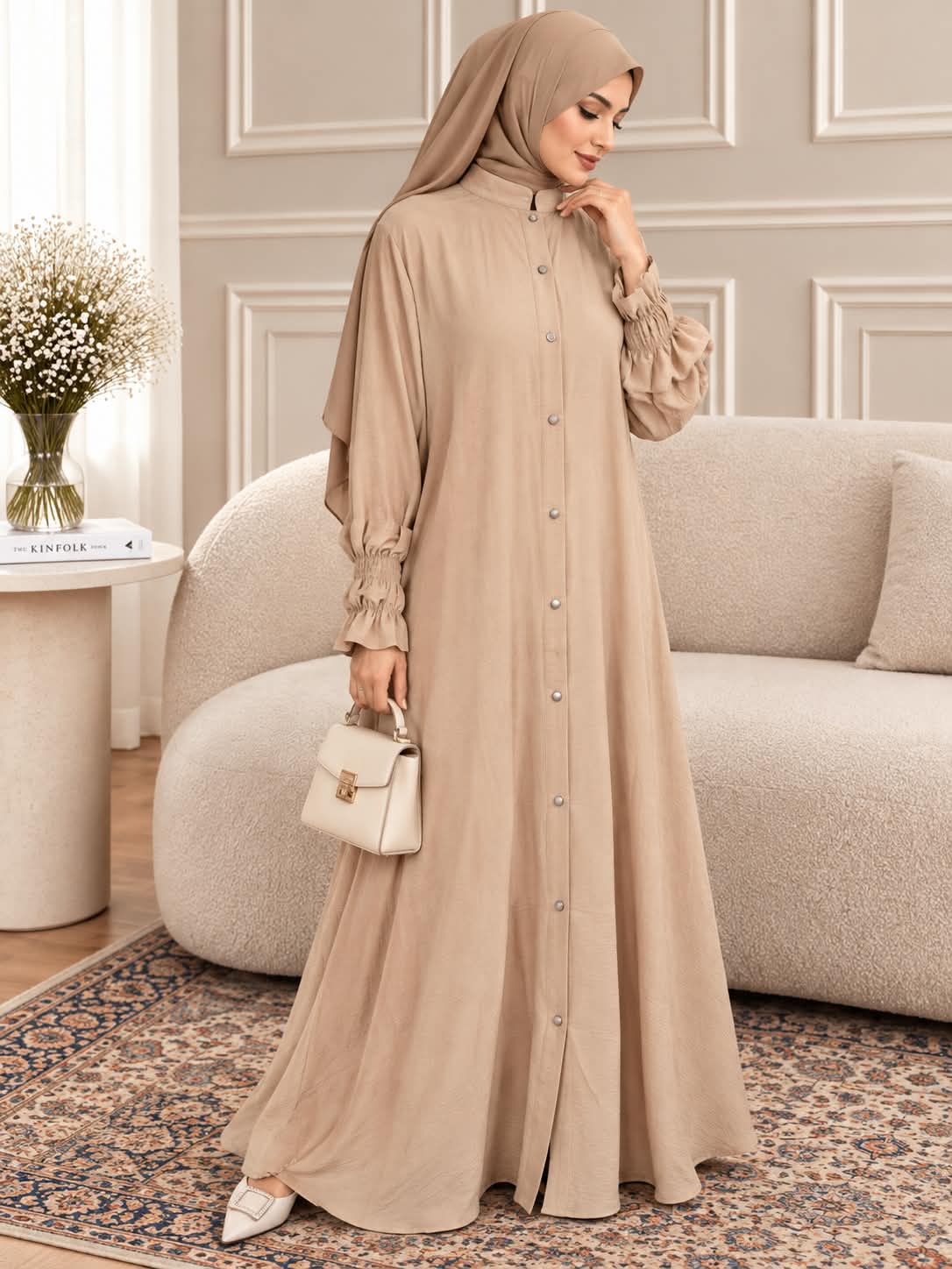 040 - SABEEN BUTTON ABAYA | NUDE