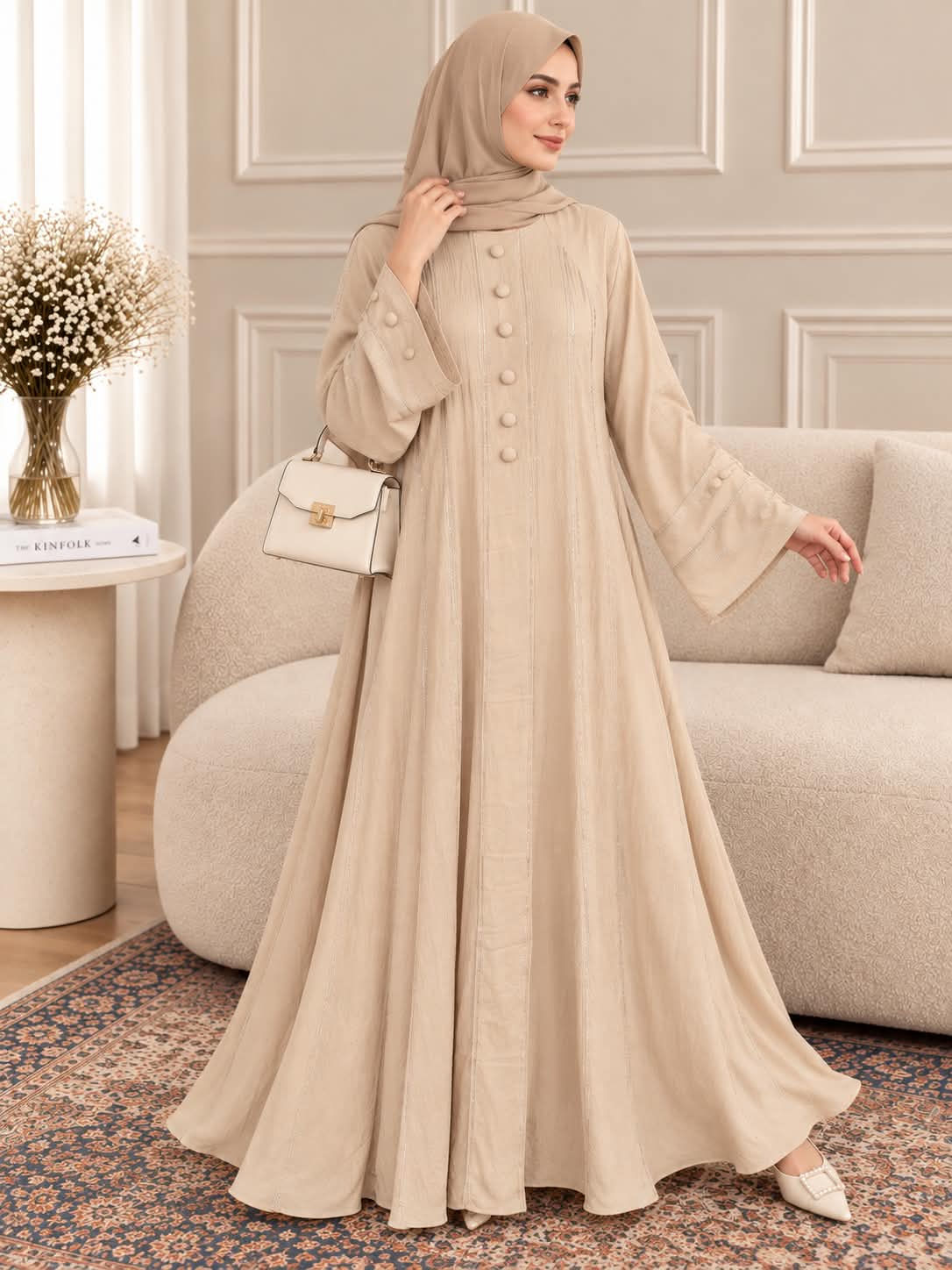 042 - ZIRWAH BUTTON ABAYA | LITE NUDE