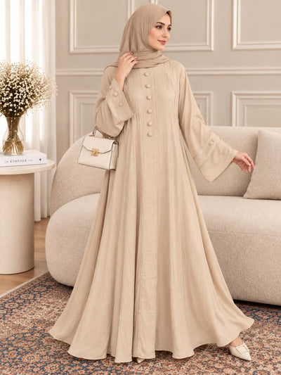 042 - ZIRWAH BUTTON ABAYA | LITE NUDE