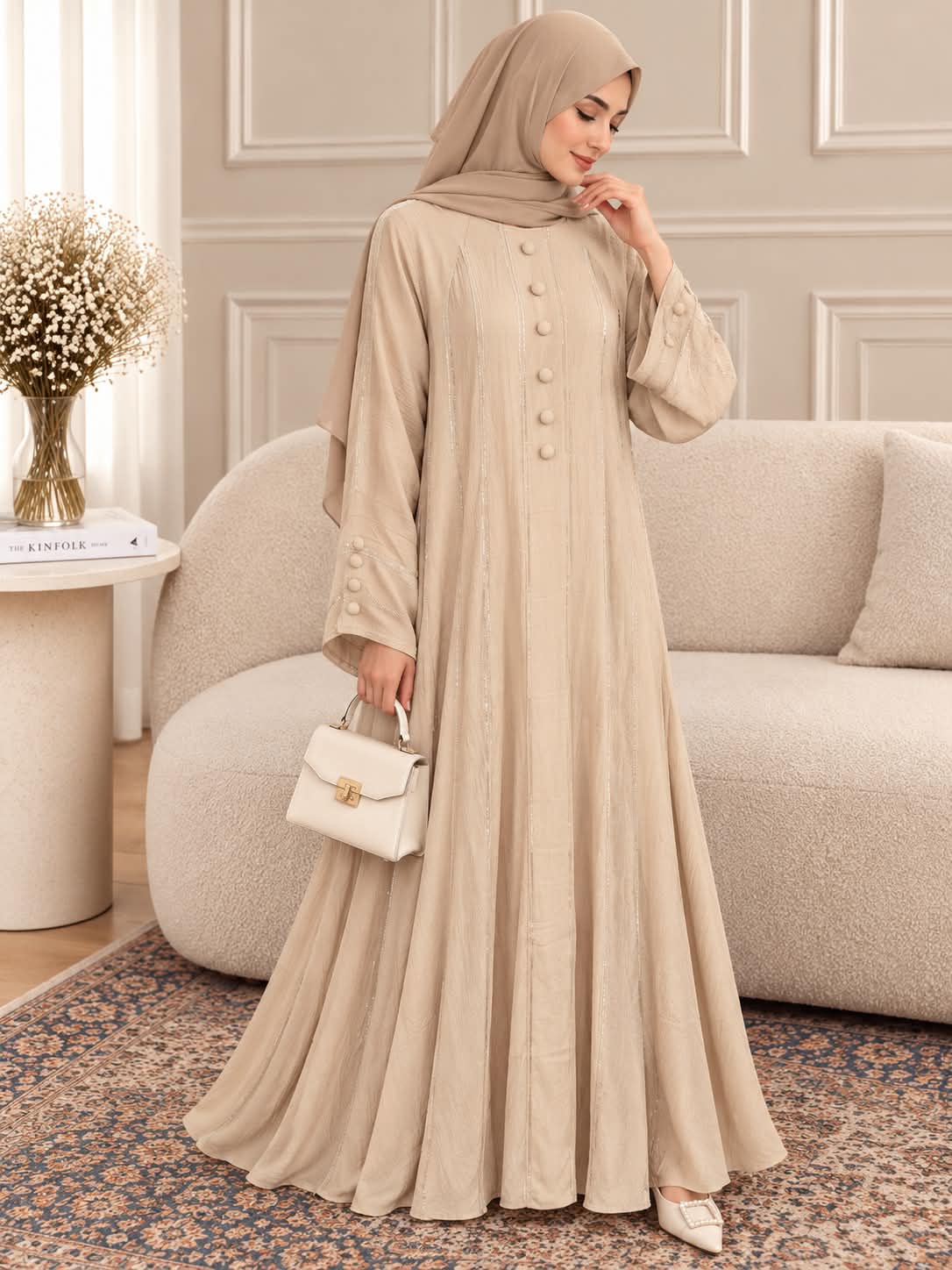 042 - ZIRWAH BUTTON ABAYA | LITE NUDE