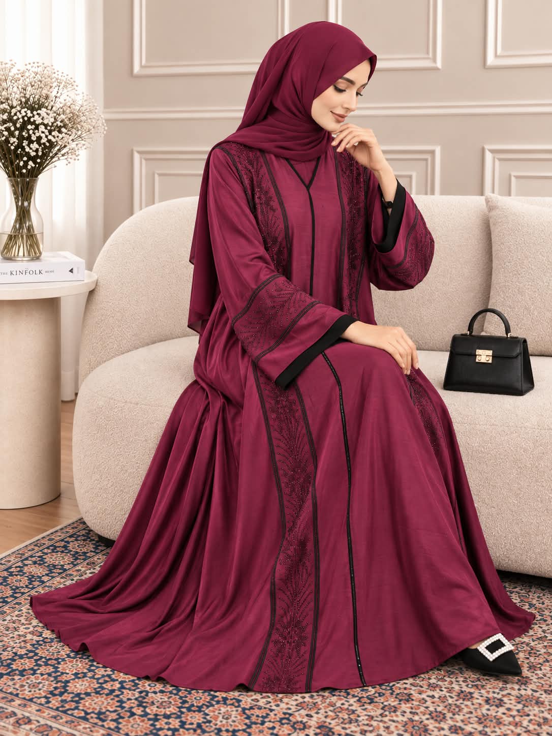 022 - ZEESHA FULLY CLOSED ABAYA | MAROON