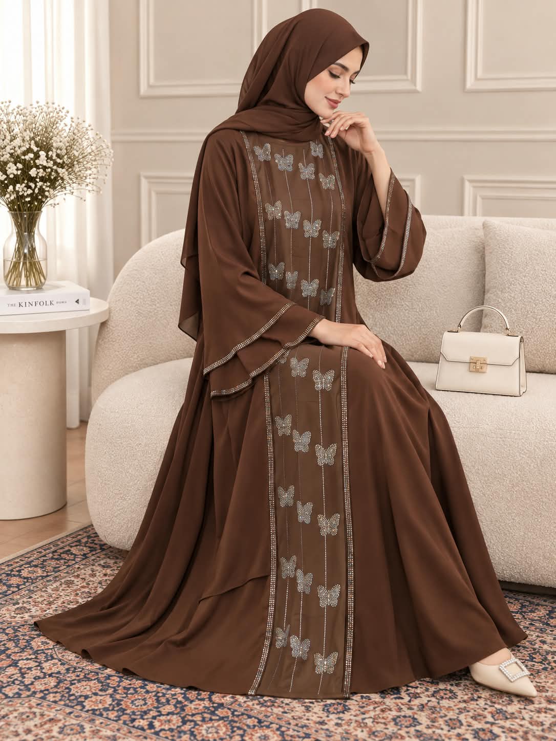 023 - AYLEEN STONE WORK ABAYA | CAMEL BROWN
