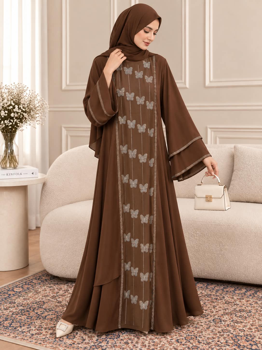 023 - AYLEEN STONE WORK ABAYA | CAMEL BROWN